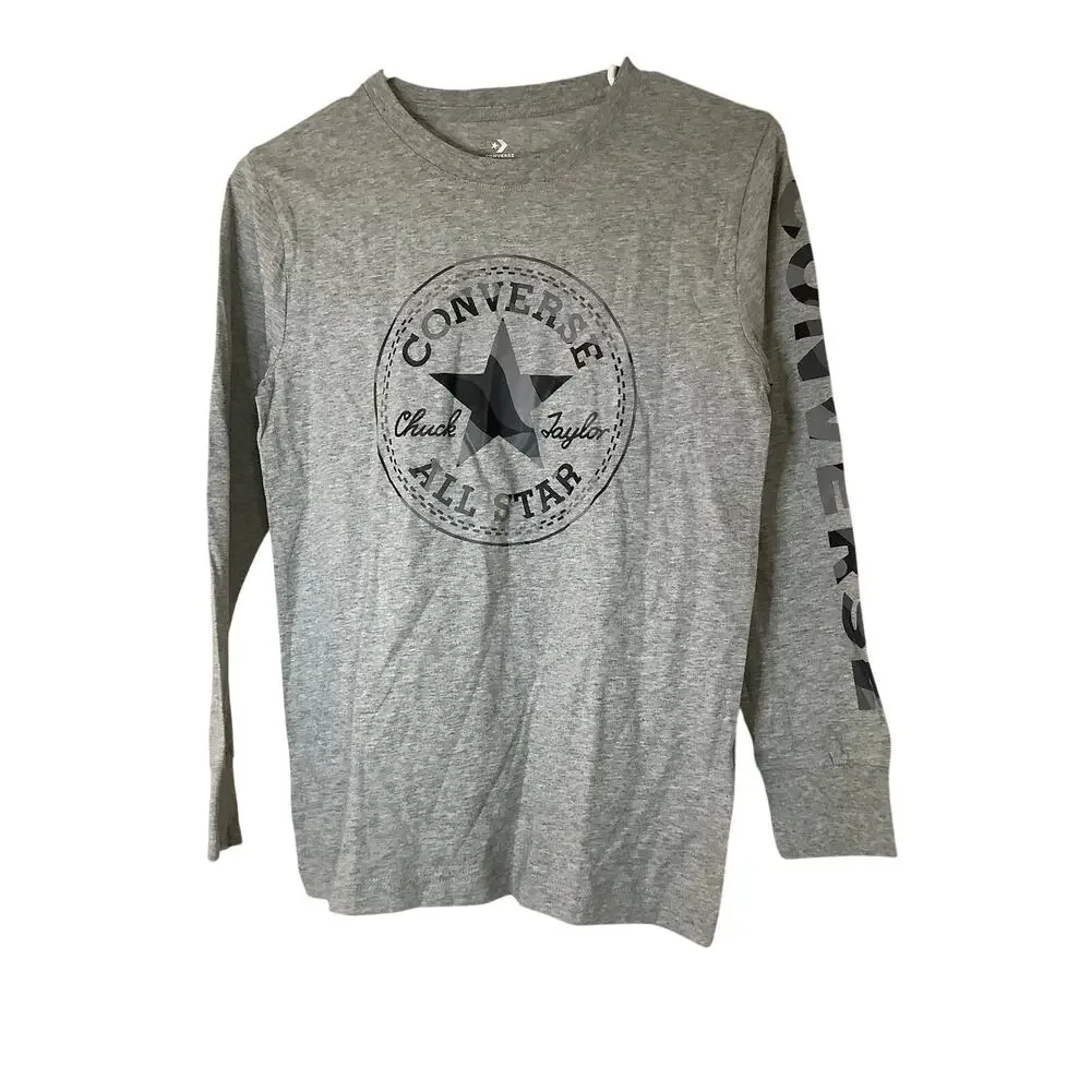 Converse Kids MD Gray Chuck Taylor All Star Camo Patch Long Sleeve Tee U3-3